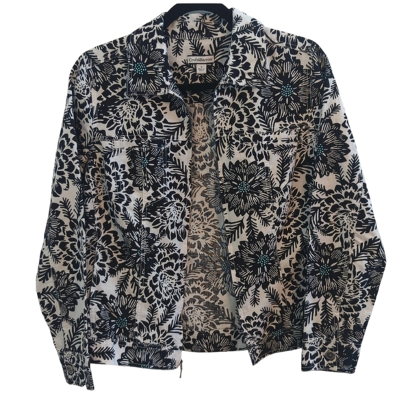 Croft & Barrow | Jacket Blazer | LINEN Blend | Black & White | Zip Up  Size Smal - Picture 10 of 16